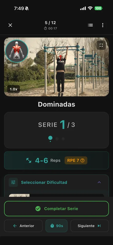 Entrenamiento guiado en la aplicación móvil